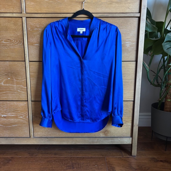 L'Agence 'Bianca' Blue Silk Collar Blouse Size XS/T - Picture 2 of 6